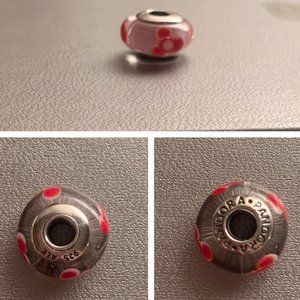 Pandora pink/red floral glass spacer bead retired